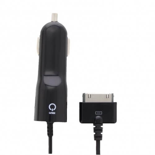 Qtrek Car Charger Wired Apple 30 Pin 1A zwart